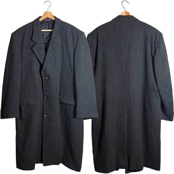 Towncraft Herringbone 100% Wool Overcoat Men's 46R Gray Dressy Formal Winter - Picture 1 of 15